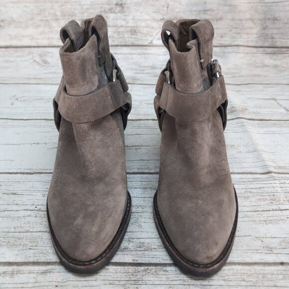 SEE BY CHLOE Eddie Harness Suede Booties Taupe Tan Size 37 - Picture 2 of 9